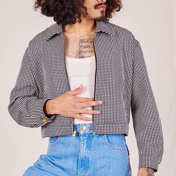 BIG BUD PRESS Ricky Checked Flight Jacket Black & White Full Zip - Picture 3 of 15